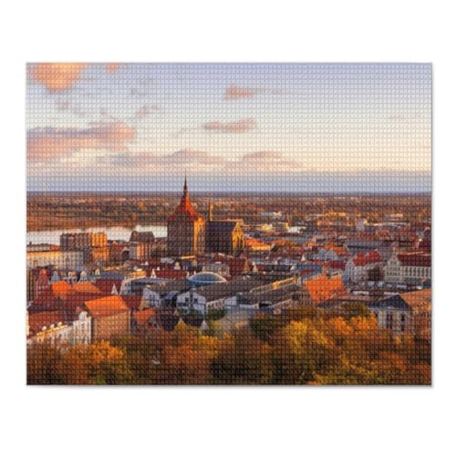 VEASPAEX Rostock Landschaft Erwachsene Diamant Kunst Kit 40,6 x 50,8 cm DIY Digital Painting Full Drill Diamond Dot Craft Geeignet für Home Wall Art Dekoration von VEASPAEX