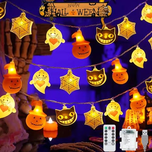 VEEKAY Halloween Lichterkette,Halloween Deko Lichterkette,3M 20 LED Halloween Lichterkette Dekoration,USB+Batteriebetrieben,Lichterkette Außen Halloween Deko,LED Halloween Laterne für Party von VEEKAY