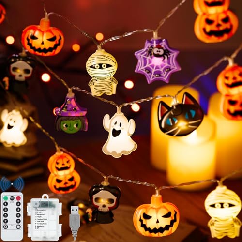 VEEKAY Halloween Lichterkette,Halloween Deko Lichterkette,3.6M 24 LED Halloween Lichterkette Dekoration,USB+Batteriebetrieben,Lichterkette Außen Halloween Deko,LED Halloween Laterne für Party von VEEKAY