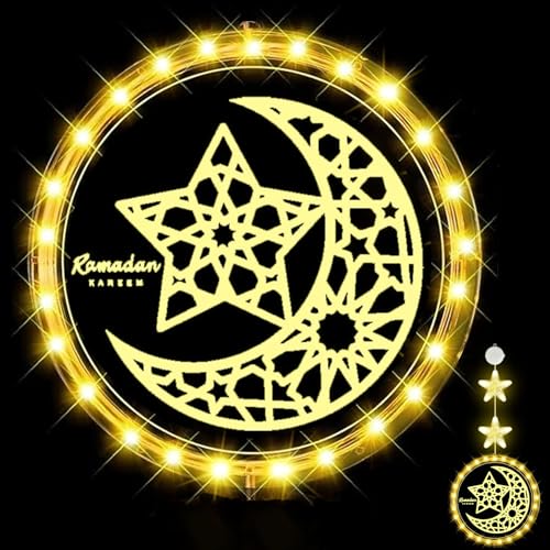 VEEKAY LED Muslim Ramadan Lichterkette,9.4in Ramadan Hängende Lichter mit 2 LED Stern,Eid Ramadan Lichterkette mit Haken,Eid Ramadan Dekoration Fee Licht,Eid Ramadan Laternen,Islam Mubarak Dekoration von VEEKAY