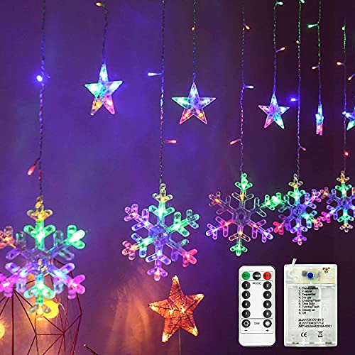 VEEKI Schneeflocke Lichterkette, 138 LED Lichtervorhang für Deko Schlafzimmer Batteriebetrieben 2,5 Meter Lichterketten 8 Modi mit Smart Fernbedienung für Ramadan Weihnachten Party Hochzeit von VEEKI