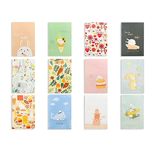 VEGCOO 12 Stück Cute Cartoon Notizblock Mini Tagebuch Notizbuch Süßes Kleines Notizbuch Pocket Notebook Tragbar Klein Notebook für Büro Familie Reisenotizen (12) von VEGCOO