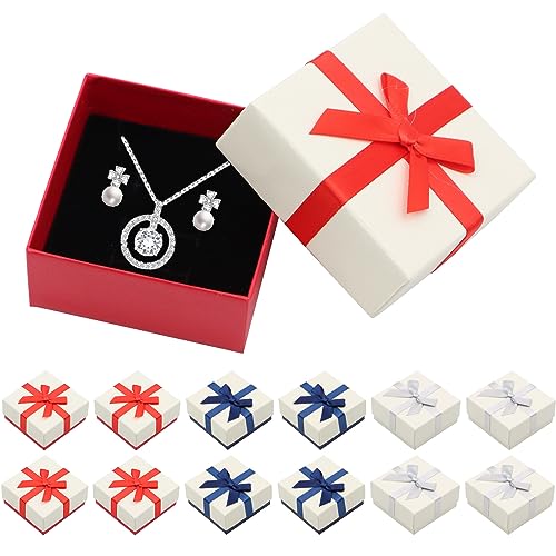 VEGCOO 12 Stück kleine Schmuckschatullen, Geschenkboxen für Schmuck mit Deckel, Geschenkboxen aus Papier, quadratisch, mit Schleife für Halskette/Ohrringe/Ring Schmuck Display von VEGCOO