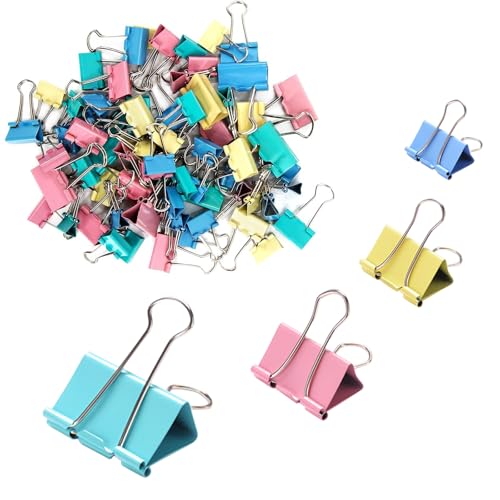 VEGCOO 140 Stück Binder-Clips, 4 Größen, farbige Bulldoggen-Clips, Metall-Klammern, Büroklammern für Büro, Schule, Zuhause, Küche, Geschäfte (15 mm/19 mm/25 mm/32 mm) von VEGCOO