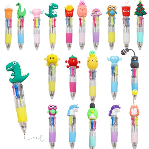 VEGCOO 20 Stück Kawaii-Kugelschreiber, Mini-Stift, 4 Farben, zufälliger Stil, einziehbar, für Jungen und Mädchen, Lernen, Malen, Geschenke von VEGCOO