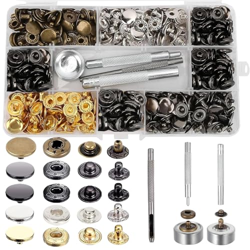 VEGCOO 324 Stück Set Druckknopf und Befestigungswerkzeug, 15 mm 5 Farben Druckknöpfe aus Messing, Metall Druckknöpfe mit Fixierwerkzeug Kit für Ledermäntel, Jacken, Jeans und DIY-Kleidung von VEGCOO