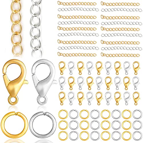 VEGCOO Kettenverschluss, 500 Stück Armband Verschluss 200 Stück Offene Biegeringe 7 * 0.9mm+100 Stück Verlängerungsketten 50mm+200 Stück Karabinerverschlüsse 12mm Für Die DIY-Schmuckherstellung von VEGCOO