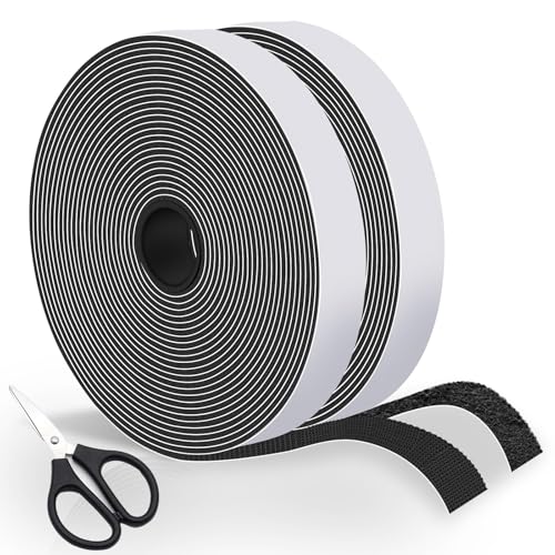 VEGCOO Klettband Selbstklebend Extra Stark,16 mm x 12 m Doppelseitiges Klebeband, Selbstklebendes Klebeband Schneidbares Anti-Kratz-Klebeband für Teppiche DIY (Schwarz, 16 mm*12 m) von VEGCOO