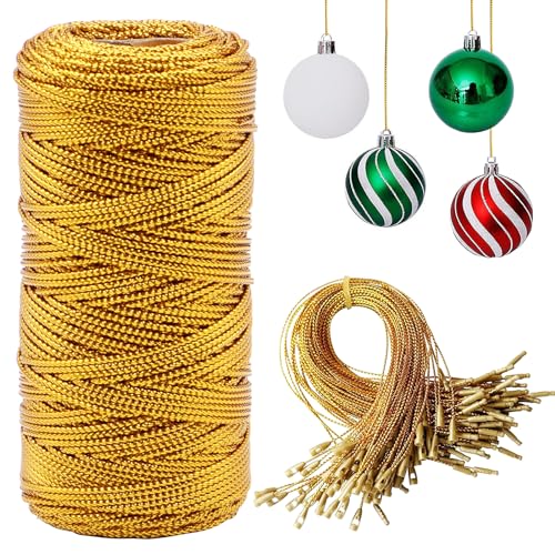 VEGCOO Weihnachtsdraht, Metallschnur, 1,5 mm x 100 m, Seil und 20 Kordeln mit Etiketten, für Schmuck, Weihnachtsdekoration, Geschenkverpackung, Kreative Freizeit (Gold) von VEGCOO