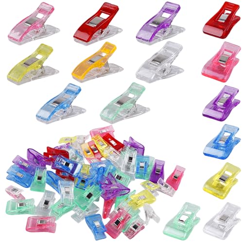 200 Stück Stoffklammern zum Nähen, Nähklammern, DIY Nähclips Transparent Set, Stoff Clips zum Nähen,100 Wonderclips Nähen Clips Mini und 100 Axtklemme für Nähen Zubehöre Kunststoff Klammern von VEGOATY