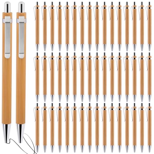 VEGOATY 50 Kugelschreibern Set Wiederverwendbar Set Schreibgerät Bambus Holzkugelschreiber Kugelschreiber Set Natur Plastikfreier für den Alltag Büro als stilvolles Schreibgerät (Modern, 50) von VEGOATY