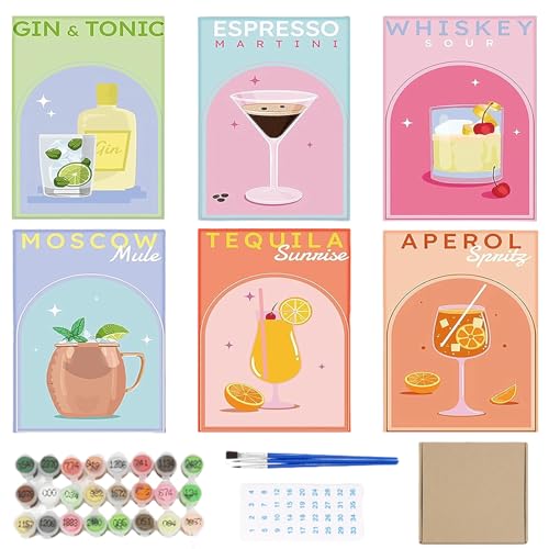 VEGOATY Malen Nach Zahlen Erwachsene Cocktail Set – 6 Stück DIY Handgemalt Acrylic öl Leinwand 20x30cm Mit Pinseln & Acrylfarben, Personalisierte Home Décor Wandkunst, Für Erwachsene & Kinder VEGOATY Malen Nach Zahlen Erwachsene Cocktail Set – 6 Stück DIY Handgemalt Acrylic öl Leinwand 20x30cm Mit Pinseln & Acrylfarben, Personalisierte Home Décor Wandkunst, Für Erwachsene & Kinder von VEGOATY
