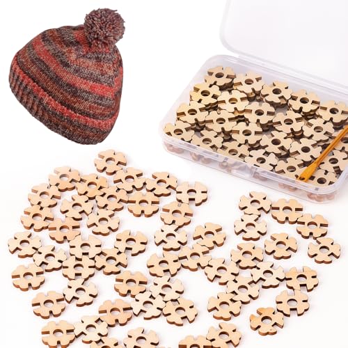 Wooden Pom Poms Buttons Für Hüte, 100 Stück Handgefertigt Holzknöpf Für Hüte, Abnehmbare Liebesknöpfe Buttons Selber Machen, Holzknöpfe Natur Zum Stricken Von Mützen Kappen DIY-Handwerk Dekoration von VEGOATY