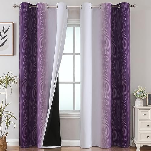 VEHEDE Farbverlauf Ombre Violett Weiß Gardinen Wohnzimmer mit Ösen Thermovorhang Kälteschutz, Schallschutz Verdunkelung Blickdicht Vorhänge Schlafzimmer Verdunklungsvorhänge, H 214 x B 107 cm, 2er Set von VEHEDE