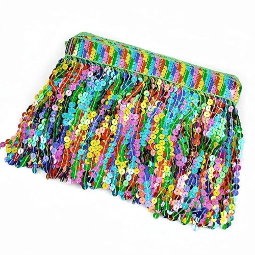 VEKRUTIKE Quasten Anhänger 1/2/3/5 Yards 16 cm bestickte Quaste Fransen Pailletten Spitzenbesatz Band for Latin Dance Kleidung Rock Besatz Zubehör(Green,10Yards) von VEKRUTIKE