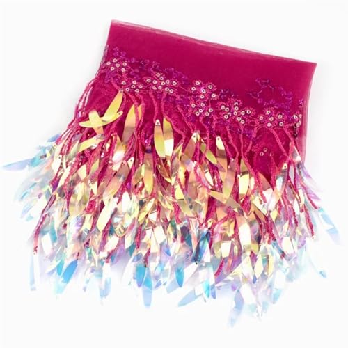 VEKRUTIKE Quasten Anhänger 1/2/4 Yards Pailletten Quasten Fransen Mesh Spitzenbesatz Kleid Kleidung Band Dekor Nähen Stoff DIY Handwerk Zubehör(Pink,2Yards) von VEKRUTIKE