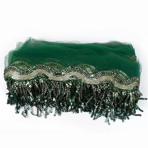 VEKRUTIKE Quasten Anhänger 1-5 Yards 8 cm Pailletten Quaste Fransen Paillette Mesh Spitzenbesatz Band for Nähen Performance Rock Hochzeitskleid Dekoration Stoff(AmyGreen,2Yards) von VEKRUTIKE