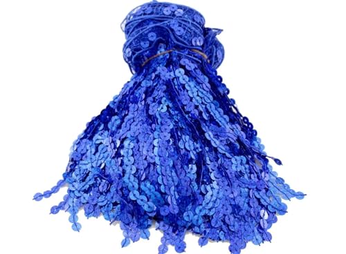 VEKRUTIKE Quasten Anhänger 15 cm Breite, 3 Yards, Bunte Pailletten, Quastenfransen, Bauchtanz-Kostümbesatz for DIY-Kleidungszubehör(Dark Blue) von VEKRUTIKE