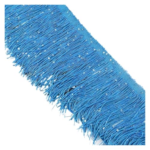 VEKRUTIKE Quasten Anhänger 2/4/8M 10cm Bunte Pailletten Quaste Fransen Spitze Trim Band for Nähen Latin Dance Kleid Leistung Handwerk Materialien Zubehör(Lakeblue,2Meters) von VEKRUTIKE