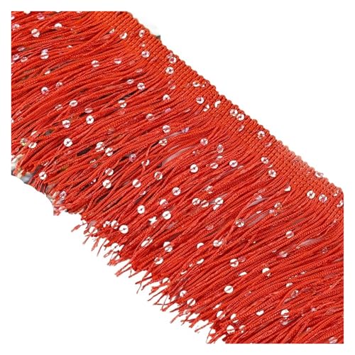 VEKRUTIKE Quasten Anhänger 2/4/8M 10cm Bunte Pailletten Quaste Fransen Spitze Trim Band for Nähen Latin Dance Kleid Leistung Handwerk Materialien Zubehör(Red,2Meters) von VEKRUTIKE