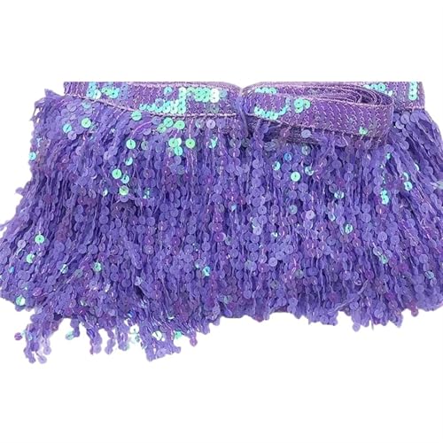 VEKRUTIKE Quasten Anhänger 2/4 Yards 15 cm Pailletten Quaste Spitze Stoff Fransen Trim Band DIY Handgemachte Dance Performance Kleider Dekoration Zubehör(Purple,15cm-2Yards) von VEKRUTIKE