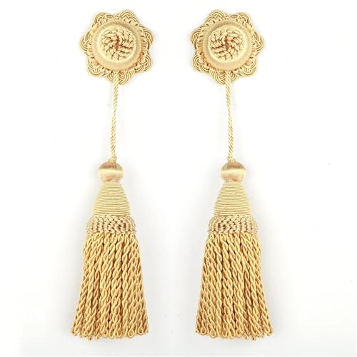 VEKRUTIKE Quasten Anhänger 2 stück Quasten Hängenden Seil Vorhang Zubehör DIY Nähen Handwerk Fringe Trim Schlüssel Quaste for Tasche Wohnkultur Fransen Geschenk(Mix Gold) von VEKRUTIKE