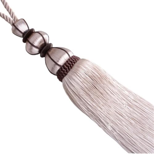 VEKRUTIKE Quasten Anhänger 2Pcs Vorhang Quaste Fringe Pinsel Tieback Hängen Ball Straps Lasch Binden Seile Gürtel Vorhang Zubehör Verschluss Raffhalter Dekor(Beige) von VEKRUTIKE