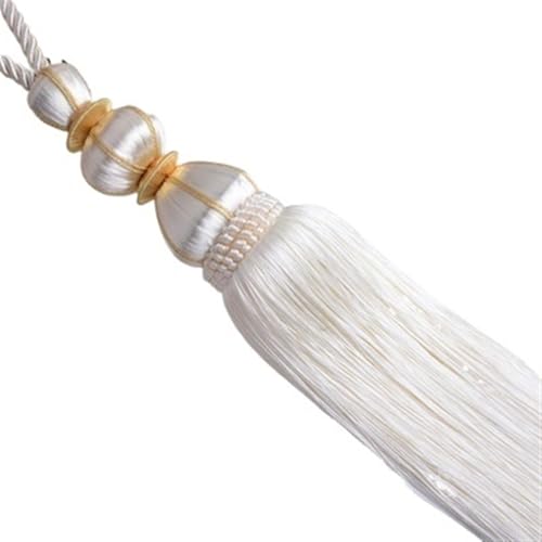 VEKRUTIKE Quasten Anhänger 2Pcs Vorhang Quaste Fringe Pinsel Tieback Hängen Ball Straps Lasch Binden Seile Gürtel Vorhang Zubehör Verschluss Raffhalter Dekor(White) von VEKRUTIKE