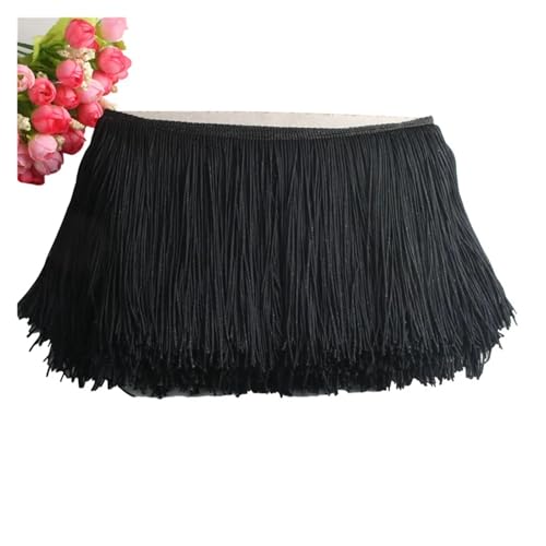 VEKRUTIKE Quasten Anhänger Wunderschöner 1 Yard Spitzen-Fransenbesatz, 10 cm breit, Quasten-Fransenbesatz for DIY-Latin-Kleid, Bühnenkleidung, Zubehör, Spitzenband, 10 cm(Black) von VEKRUTIKE