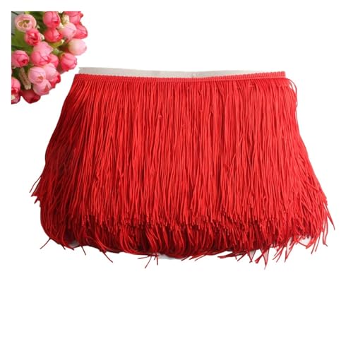 VEKRUTIKE Quasten Anhänger Wunderschöner 1 Yard Spitzen-Fransenbesatz, 10 cm breit, Quasten-Fransenbesatz for DIY-Latin-Kleid, Bühnenkleidung, Zubehör, Spitzenband, 10 cm(Red) von VEKRUTIKE