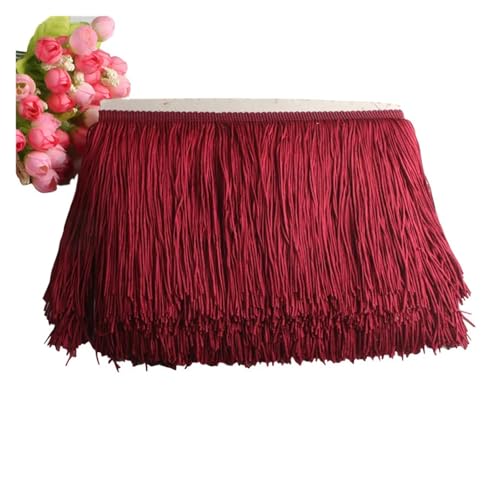 VEKRUTIKE Quasten Anhänger Wunderschöner 1 Yard Spitzen-Fransenbesatz, 10 cm breit, Quasten-Fransenbesatz for DIY-Latin-Kleid, Bühnenkleidung, Zubehör, Spitzenband, 10 cm(Red Wine) von VEKRUTIKE