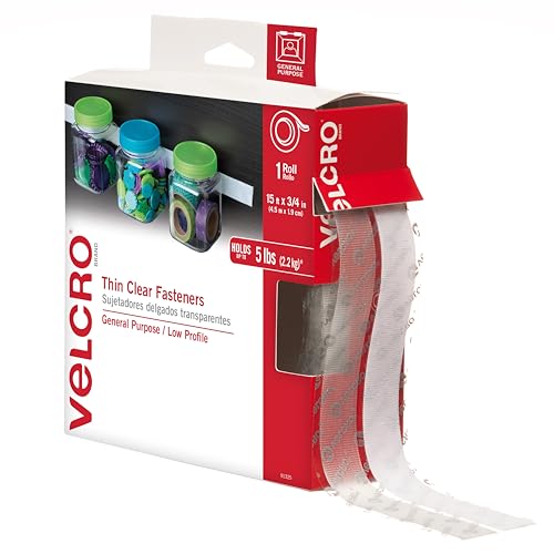 VELCRO Brand Dünnes transparentes Klebeband | 4,5 m x 1,9 cm | Streifen auf Länge schneiden | Heimbüro oder Basteln Befestigungslösung | Große Rolle von VELCRO Brand