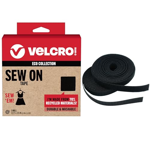 VELCRO Brand ECO Collection | Nicht klebendes Band zum Aufnähen für Kleidung und Stoffe | Streifen auf individuelle Länge zum Nähen zuschneiden | 4,5 m x 1,9 cm Rolle, Schwarz von VELCRO Brand