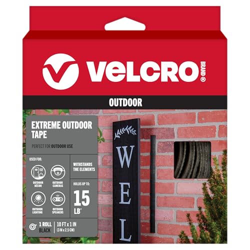 VELCRO Brand | Extrem Starkes Outdoor-Klebeband für Schwerlastanwendungen | Zuschneidbares Industrielles Doppelseitiges Klettband mit Selbstklebender Rückseite | Schwarz | 3 m x 25 mm von VELCRO Brand