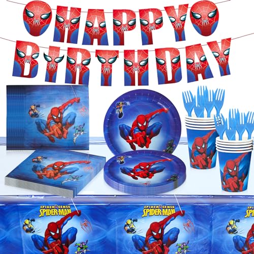 52PCS Partygeschirr Set mit Spider, Spiders Partygeschirr, Partyset Spider für Kinder, Spider Partygeschirr Geburtstag, Pappteller Kindergeburtstag Set, Spiders Party Supplies, Teller, Tassen von VELEEZE