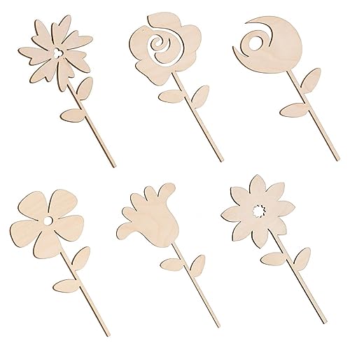 Holzblumen Set zum Bemalen Holzfiguren Basteln Größe Holzformen Holzscheiben Baumscheiben DIY 6 STK 10 cm Deko Holz Blumen Holz Figuren Holzanhänger Holzherzen Deko Blumen von VELLES