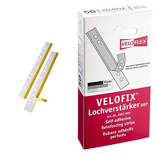 Veloflex 2001100 - Heftfix Heftstreifen, Abheftstreifen, DIN A4 292 mm, selbstklebend, glasklar, 50er Packung & 2003000 - Velofix Lochverstärker (DBP) 105 x 15mm, selbstklebend, glasklar, 50er Packung von VELOFLEX