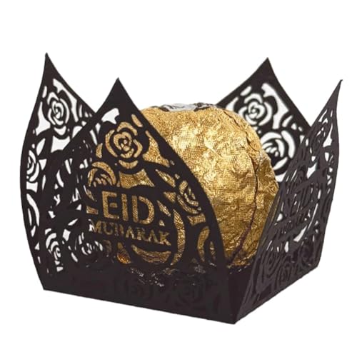 VENEKA 50 StüCk Eid Mubarak-Dekoration, Schokoladenverpackungen, Papier, SüßIgkeiten, Essenstablett, Box, Ramadan Kareem, Islamisches Muslimisches PartyzubehöR, D von VENEKA