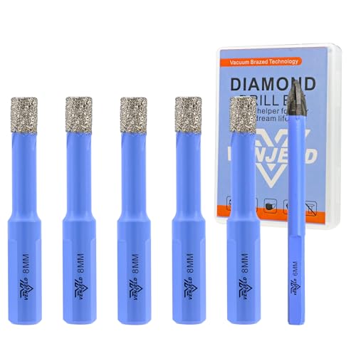 Diamant Filesenbohrer Set – 5 Stücke 8mm Diamantbohrer Lochsäge und 1 Stück 6mm Karbidebohrer für Keramik Porzellan Fliesen Marmor Granit – Dreiecksschaft mit Aufbewahrungskoffer von VENJELD