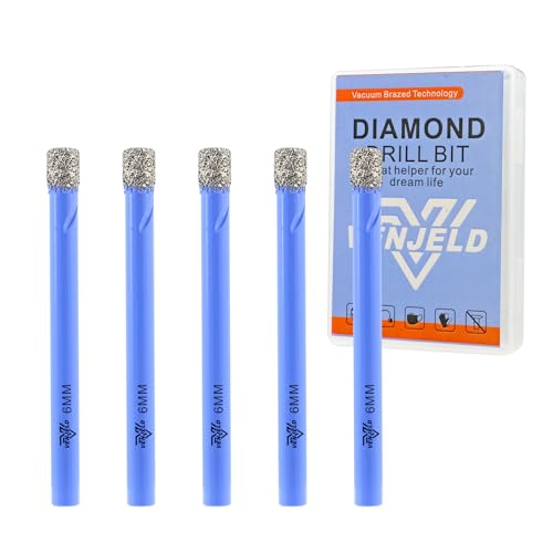 Diamant Fliesenbohrer Set - 6mm 5tlg. Diamantbohrer Lochsäge für Keramik Porzellan Fliesen Marmor Granit - Rundschäfte mit Aufbewahrungskoffer VENJELD von VENJELD