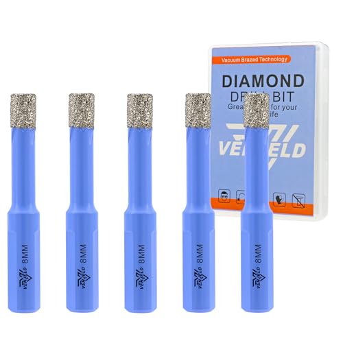 Diamant Fliesenbohrer Set - 8mm 5tlg. Diamantbohrer Lochsäge für Keramik Porzellan Fliesen Marmor Granit - Dreiecksschaft mit Aufbewahrungskoffer von VENJELD