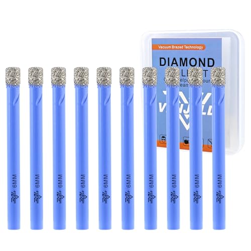 VENJELD Diamant Fliesenbohrer Set - 6mm 10tlg. Diamantbohrer Lochsäge für Keramik Porzellan Fliesen Marmor Granit - Rundschaft mit Aufbewahrungskoffer von VENJELD