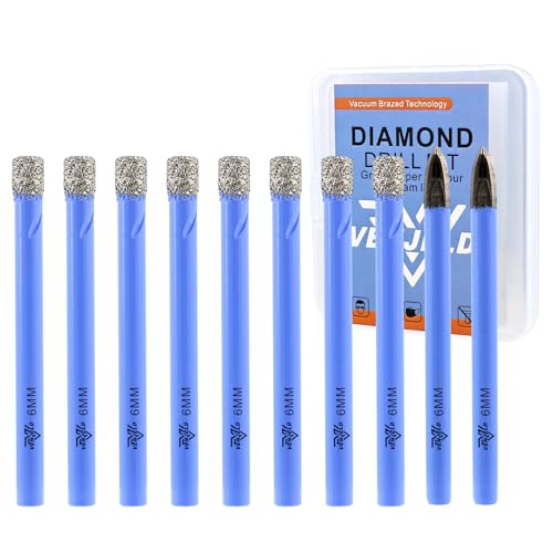 VENJELD Diamant Fliesenbohrer Set - 6mm 8tlg. Diamantbohrer Lochsäge und 2 Stücke 6mm Karbidebohrer für Keramik Porzellan Fliesen Marmor Granit - Rundschaft mit Aufbewahrungskoffer von VENJELD