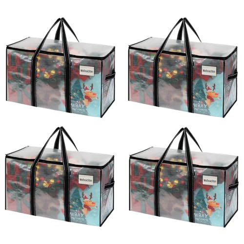 VENO 4 Stück Umzugstaschen, 95 Liter Faltbare Aufbewahrungstasche, Aufbewahrungsbox mit Reißverschluss, Tasche Groß für den Umzug, wasserdicht und robust. (Transparent, 4er-Pack) von VENO