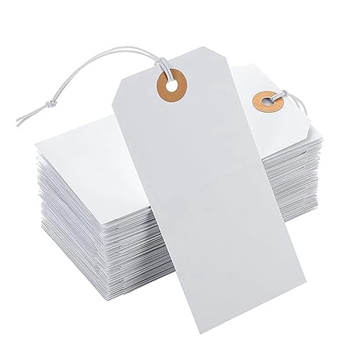 VENYAA 100er Packung Perforierte Baumwolle Elastische Linie Hängeetiketten Karten Weiße Kartenetiketten Auflistung Klassifikationskarten Nummernplatte von VENYAA