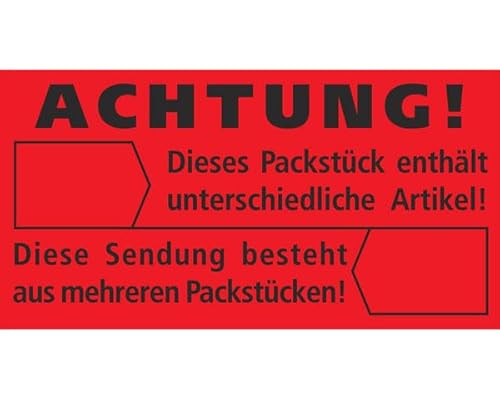 VEPATIM 1000 Hinweisetiketten rot ACHTUNG! UNTERSCHIEDLICHE ARTIKEL 145x76mm von VEPATIM