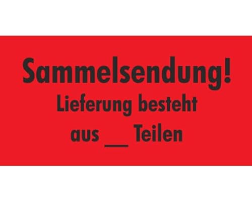 VEPATIM 1000 Hinweisetiketten rot SENDUNG LIEFERUNG BESTEHT aus__ TEILEN 145x76mm von VEPATIM