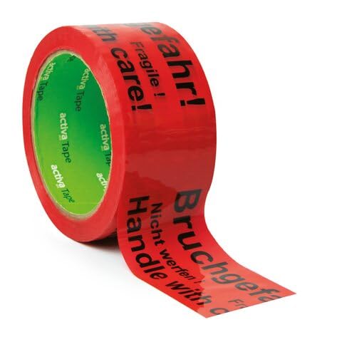 VEPATIM 36 Packband Klebeband 48mmx66m Low Noise Rot mit Aufdruck 'Bruchgefahr' von VEPATIM