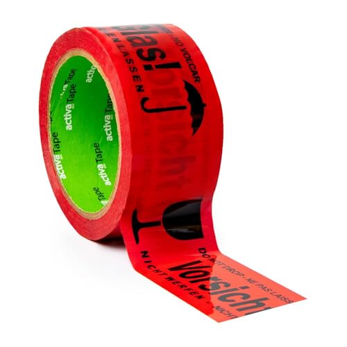 VEPATIM 36 Packband Klebeband 48mmx66m Low Noise rot mit Aufdruck 'Vorsicht Glas' von VEPATIM