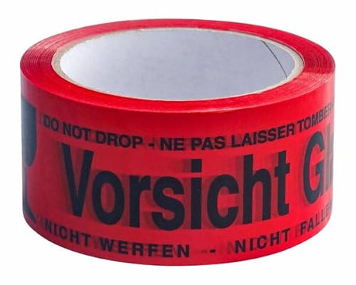 VEPATIM 36 Packband Klebeband OPP-919NN 50mmx66m rot mit Aufdruck VORSICHT GLAS von VEPATIM